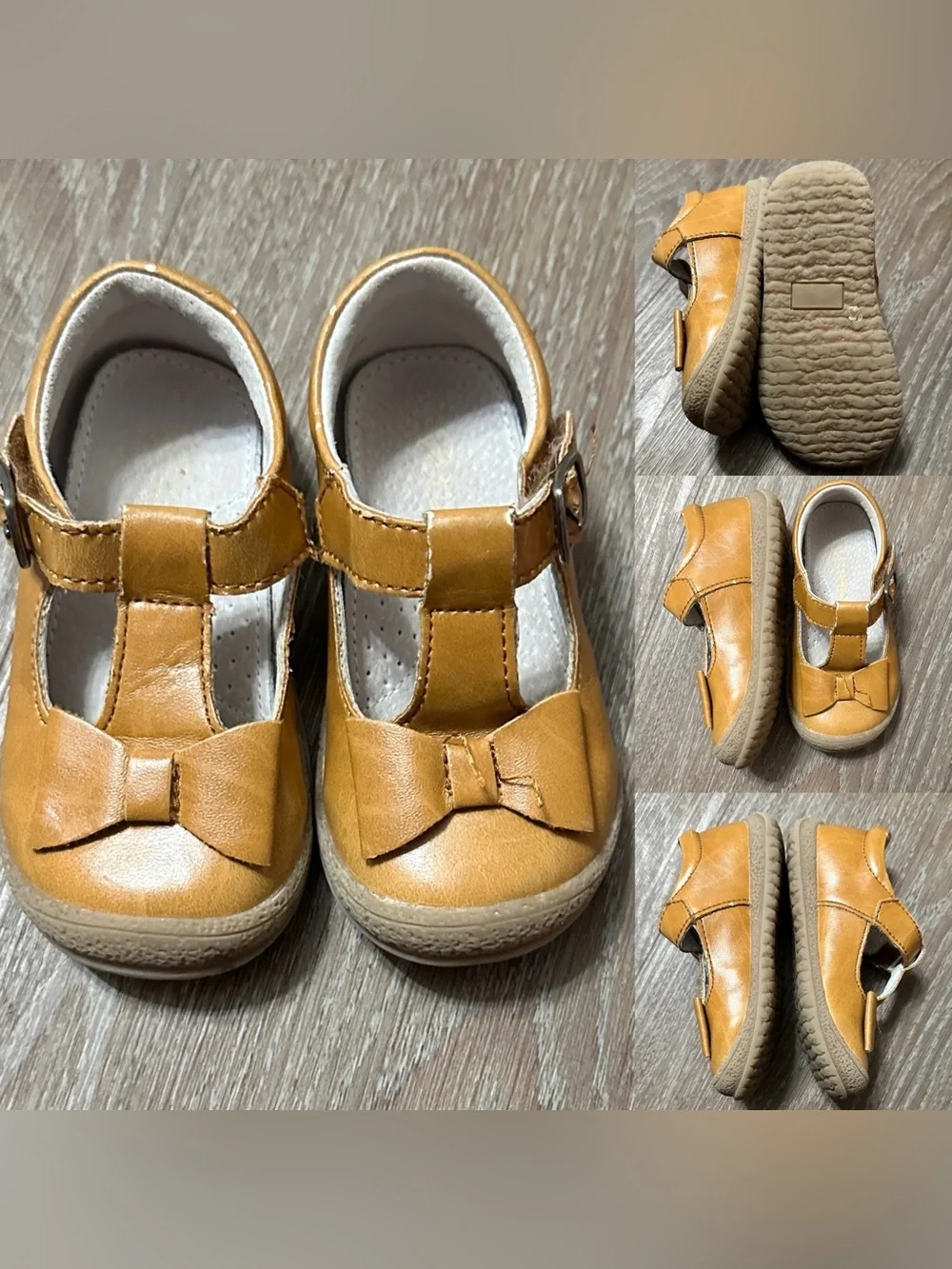 Girls' L'Amour Emma Bow T-Strap Mary Jane Shoe VGC Size 5 Tan Baby Toddler